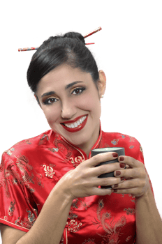 Brazilian model with hair, makeup and clothes in Chinese girl style on neutral background png