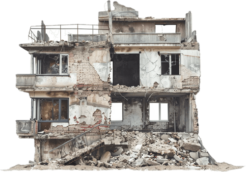 Abandoned Crumbling Building Exterior. png