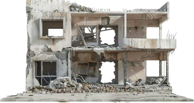 Abandoned Crumbling Building Exterior. png
