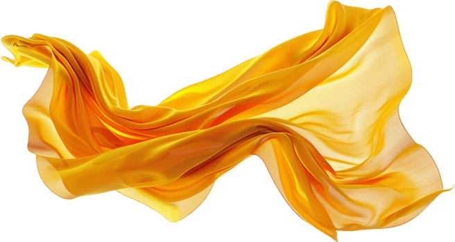 Flowing Yellow Silk Fabric in Motion. png