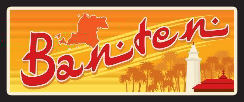 Banten Indonesian province, old travel plate sign vector