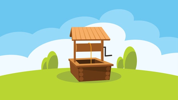 Water well on a garden field illustration vector