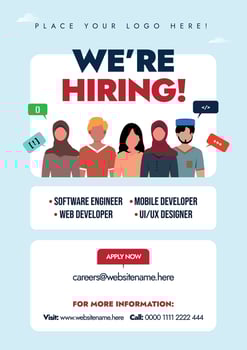 We are hiring. We are hiring graphic designer, content writer announcement banner, brochure with people of different ethnic, Anyone can apply. Apply now and send your CV. Recruitment banner, post. vector