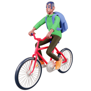 student riding a bicycle 3d illustration png