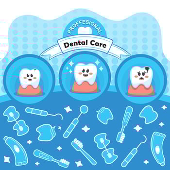 National children's dental health month poster with cute kawaii tooth vector