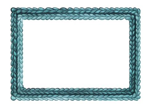 The knitted frame is rectangular, blue. Watercolor illustration. An isolated object from a large set of COZY WINTER. For the decoration and design of New Year, Christmas compositions. vector