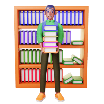person in library illustration png
