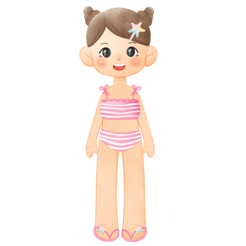 Little Girl in Swimsuit, Summer Illustration, Summertime Clipart Hand Drawn png