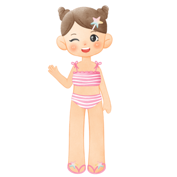 Little Girl in Swimsuit, Summer Illustration, Summertime Clipart Hand Drawn png