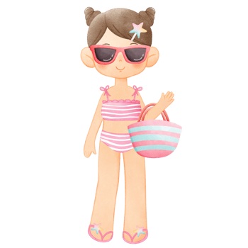 Little Girl in Swimsuit, Summer Illustration, Summertime Clipart Hand Drawn png