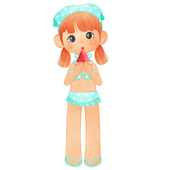 Little Girl in Swimsuit, Summer Illustration, Summertime Clipart Hand Drawn png