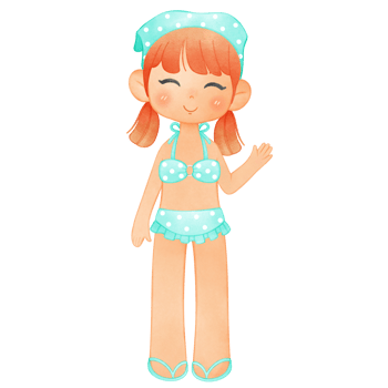 Little Girl in Swimsuit, Summer Illustration, Summertime Clipart Hand Drawn png