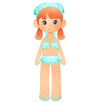 Little Girl in Swimsuit, Summer Illustration, Summertime Clipart Hand Drawn png