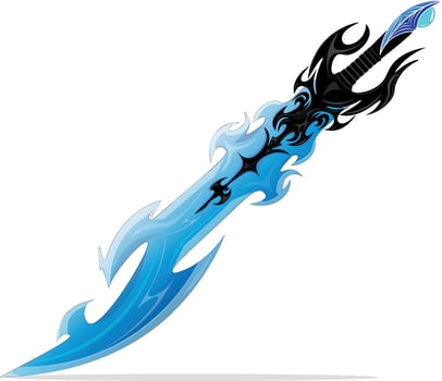 ice magic sword. Black magical metal frames the cold blue steel of the sword s icy blade. Fantasy, science fiction, games, films. A world of adventure and valor. vector