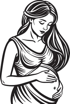 silhouette of pregnant woman illustration black and white vector