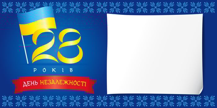 28 years celebration Happy Independence Day of Ukraine invitation template with copy space vector