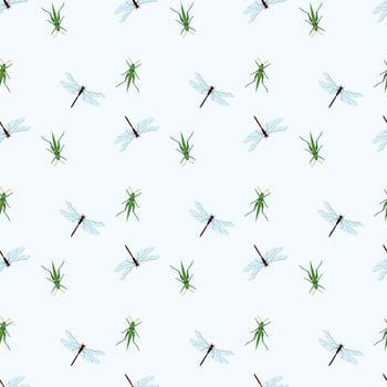 Dragonflies And Dandelions Seamless Pattern Design vector