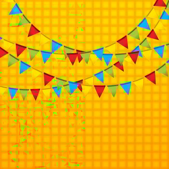Festa Junina Illustration with Colorful Party Flag Garland on Yellow Checkered Background. Festa de Sao Joao Brazil June Traditional Holiday Festival Design for Celebration Banner, Flyer vector