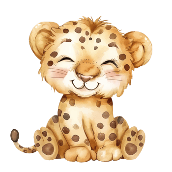 Cute watercolor illustration of a smiling Leopard cub. Drawing of little African animal for children designs, including nursery decorations and greeting birthday cards. Art for baby shower invitation. png