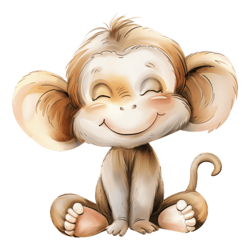 Monkey watercolor illustration. Smiling baby animal for safari travel. Cute drawing for baby shower greeting cards or childish birthday invitations. Character for nursery in pastel colors. png