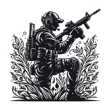 soldiers with guns and backpacks silhouette design template illustration vector