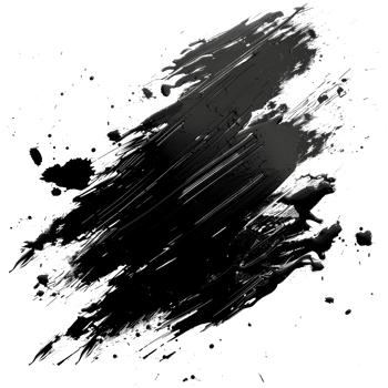 Dynamic black paint smear with splatter on transparent background - stock .. png
