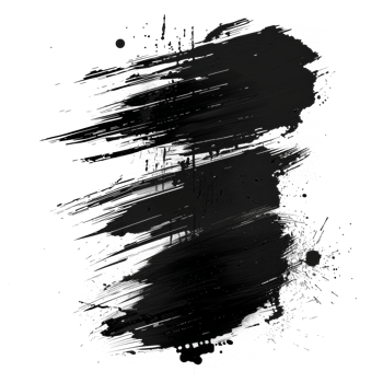 Dynamic black paint smear with splatter on transparent background - stock .. png