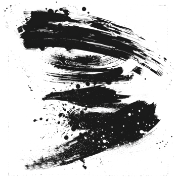Dynamic black paint smear with splatter on transparent background - stock .. png