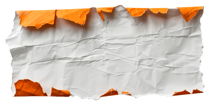 A torn piece of paper with a white background and orange edges - stock .. png