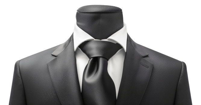 A man's head is shown with a black tie and a white shirt - stock .. png