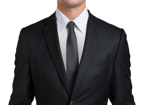 A man in a black suit and white shirt with a black tie - stock .. png