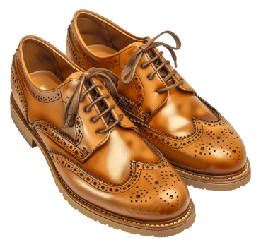 Two brown shoes with a brown lace - stock .. png