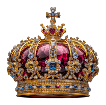Ornate royal crown with colorful jewels, cut out - stock .. png