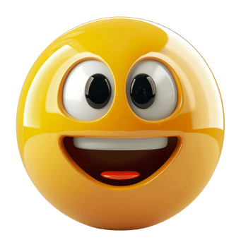 Yellow emoji with a big grin and shiny teeth, cut out - stock .. png