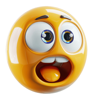 Yellow emoji with big eyes and surprised expression, cut out - stock .. png