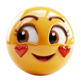 Yellow emoji with heart eyes and joyful smile, cut out - stock .. png