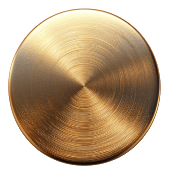 Polished golden metal plate with circular texture on transparent background - stock .. png