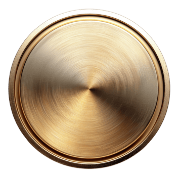 Polished golden metal plate with circular texture on transparent background - stock .. png