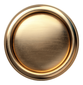 Radiant gold metal disc with reflective surface on transparent background - stock .. png
