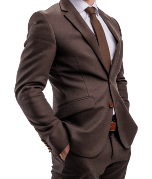 A man in a brown suit and white shirt is wearing a brown tie - stock .. png