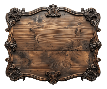 Ornate wooden carving with floral patterns and vintage details on transparent background - stock .. png