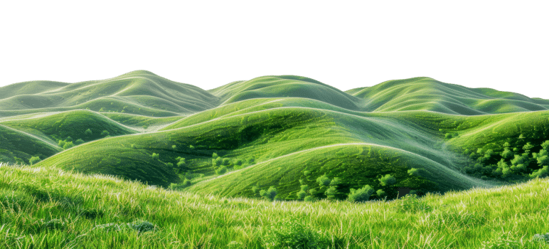 Lush green rolling hills under, cut out - stock .. png