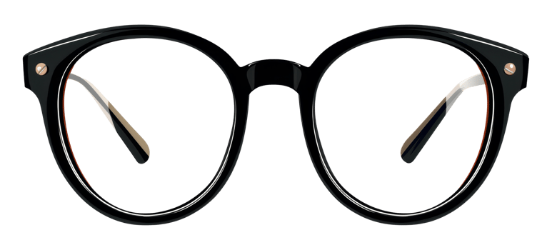 A pair of black glasses with a gold frame - stock .. png