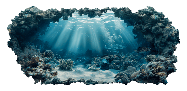 Coral reef life against the ocean surface, cut out - stock .. png