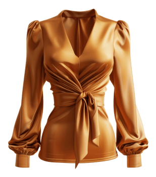 Silky shiny golden blouse with front knot design on transparent background - stock .. png