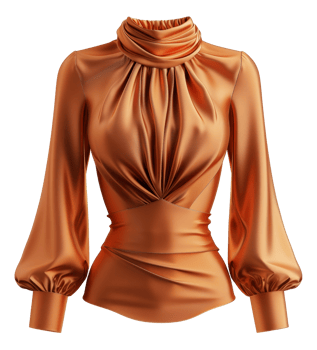 Silky shiny golden blouse with front knot design on transparent background - stock .. png