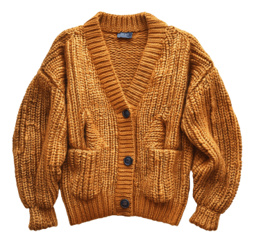 Chunky knit orange cardigan with deep pockets on transparent background - stock .. png