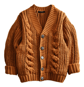Orange cable knit cardigan with button details on transparent background - stock .. png