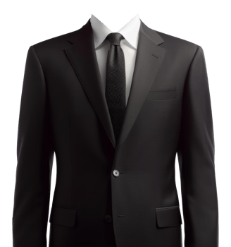 A man is wearing a black suit and white shirt with a black tie - stock .. png