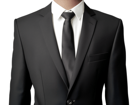 A man in a black suit and white shirt with a black tie - stock .. png